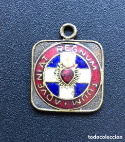 Military Antiques: INSIGNIA MEDALLA CARLISTA REQUETE 2 x 2 cm DETENTE ENEMIGO QUE EL CORAZON DE JESUS ESTA CONMIGO